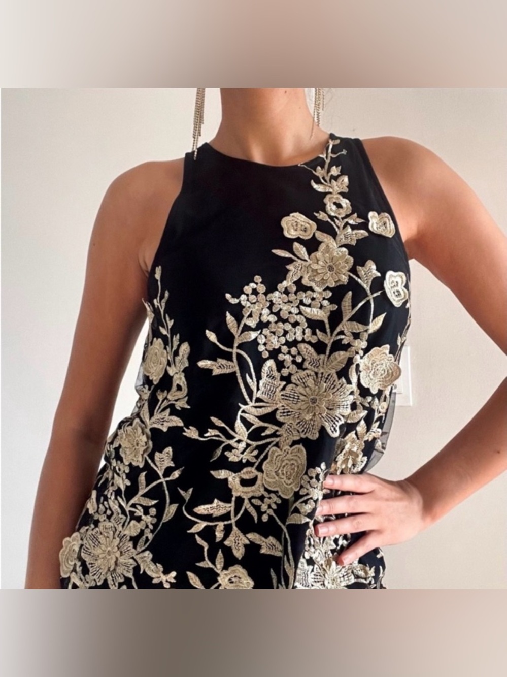 NEW Sunday In Brooklyn Black and Gold Floral Embroidered Appliqué 3D Top - XS - Picture 5 of 11